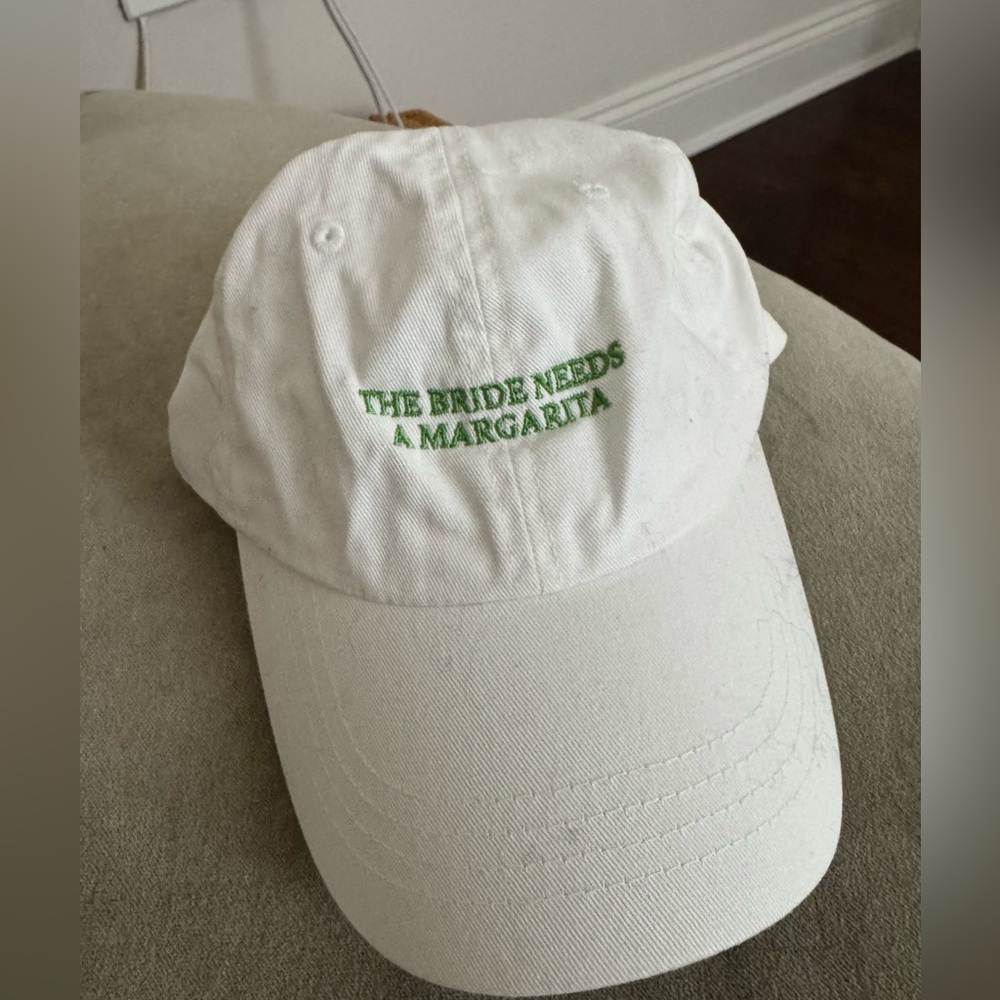 White Baseball Cap with Green Embroidered 'The Bride Needs A Margarita'